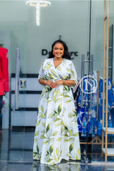 Chic white  leafy print wrap dress